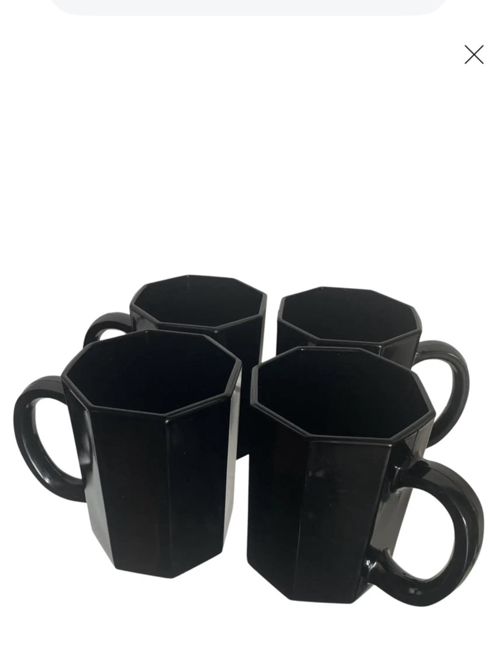 Arcoroc France OCTIME Black Glass Octagon Set Of 4 Coffee Mugs Cups France